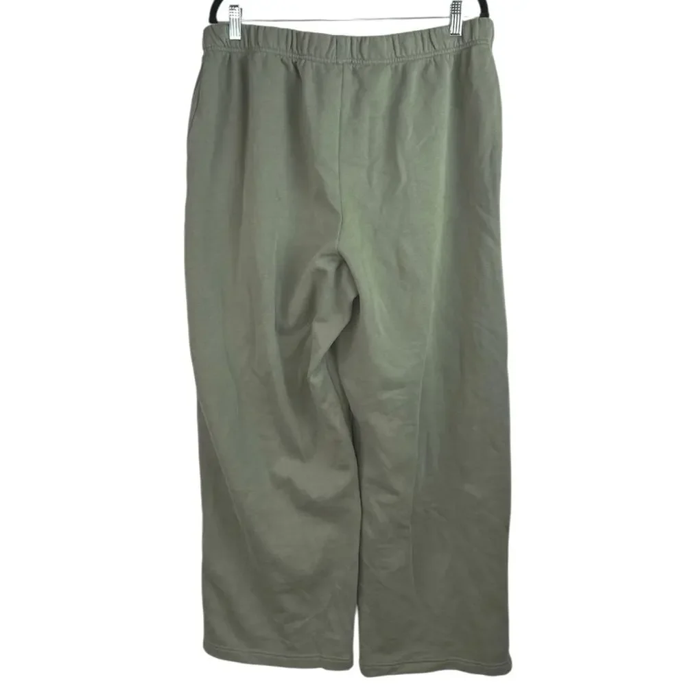 NEW GAP Womens Green Fleece High Waist Straight Wide Leg Lounge Trousers Pants L